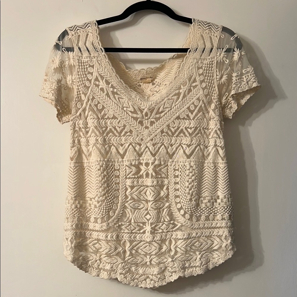 Meadow Rue Cream Cropped Embellished Blouse